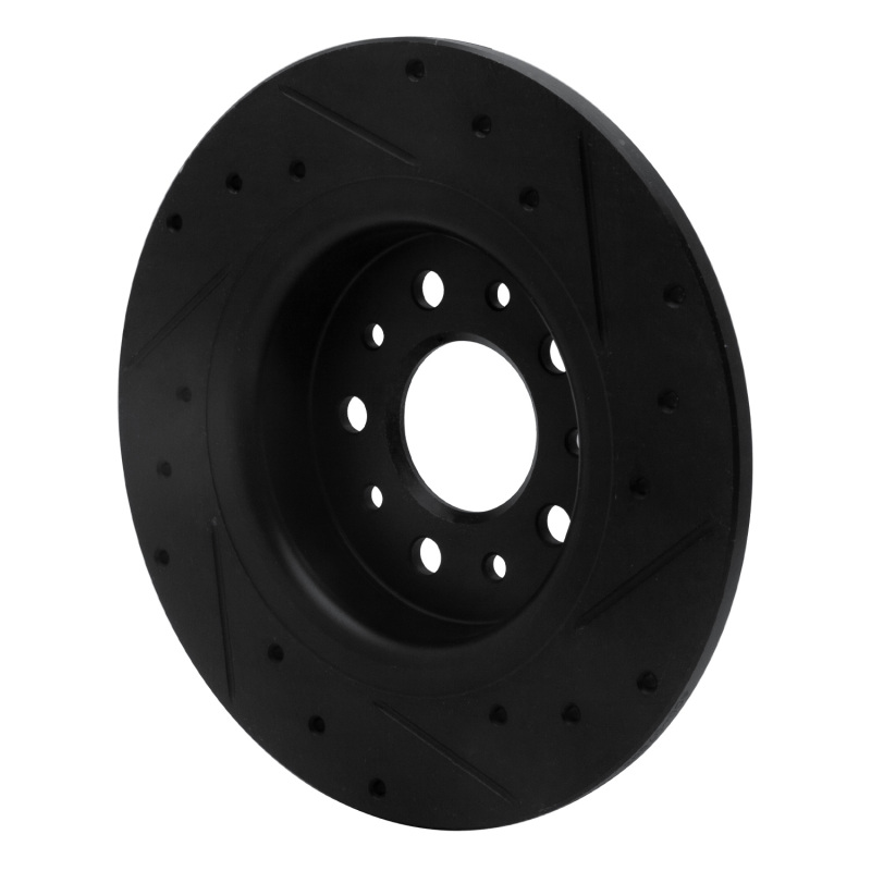 Fiat 500L Brake Rotor (1) - Rear Left - R1 Concepts - Drilled & Slotted - Black - `14-`19